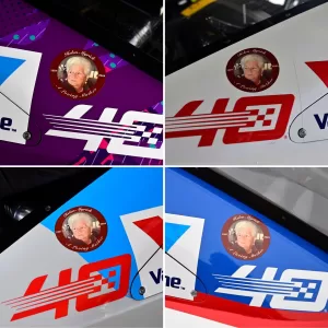 Helen Myrick tribute decal on Hendrick Motorsports race cars, Sunday, June 2nd, 2024 © Nigel Kinrade
