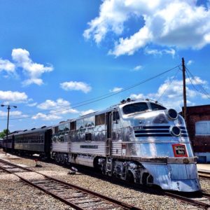 Posted May 31, 2014 at NC Transportation Museum - Burlington Route "Silver Pilot" streamliner locomotive
